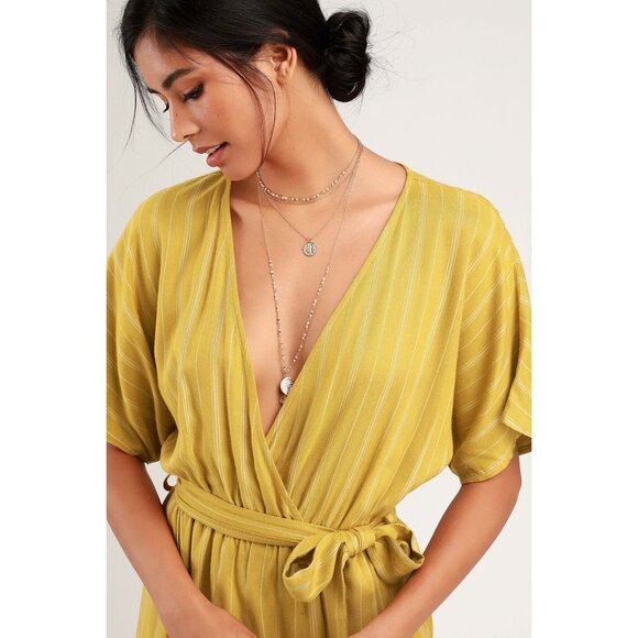 Lulu's Women's Size Medium Climb Aboard Mustard Yellow Striped Romper Belted - Picture 4 of 6